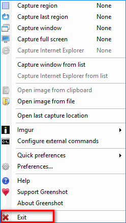 Выход из GreenShot